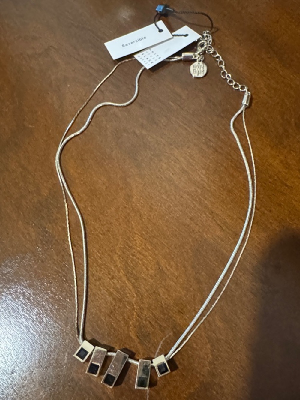 NWT Women’s Silver Tone Geometric Pendant Necklace - Reversible-see pictures